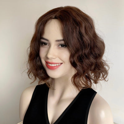 Dark Brown Human Hair Wig For Women Curly Short Bob Glueless Middle Part