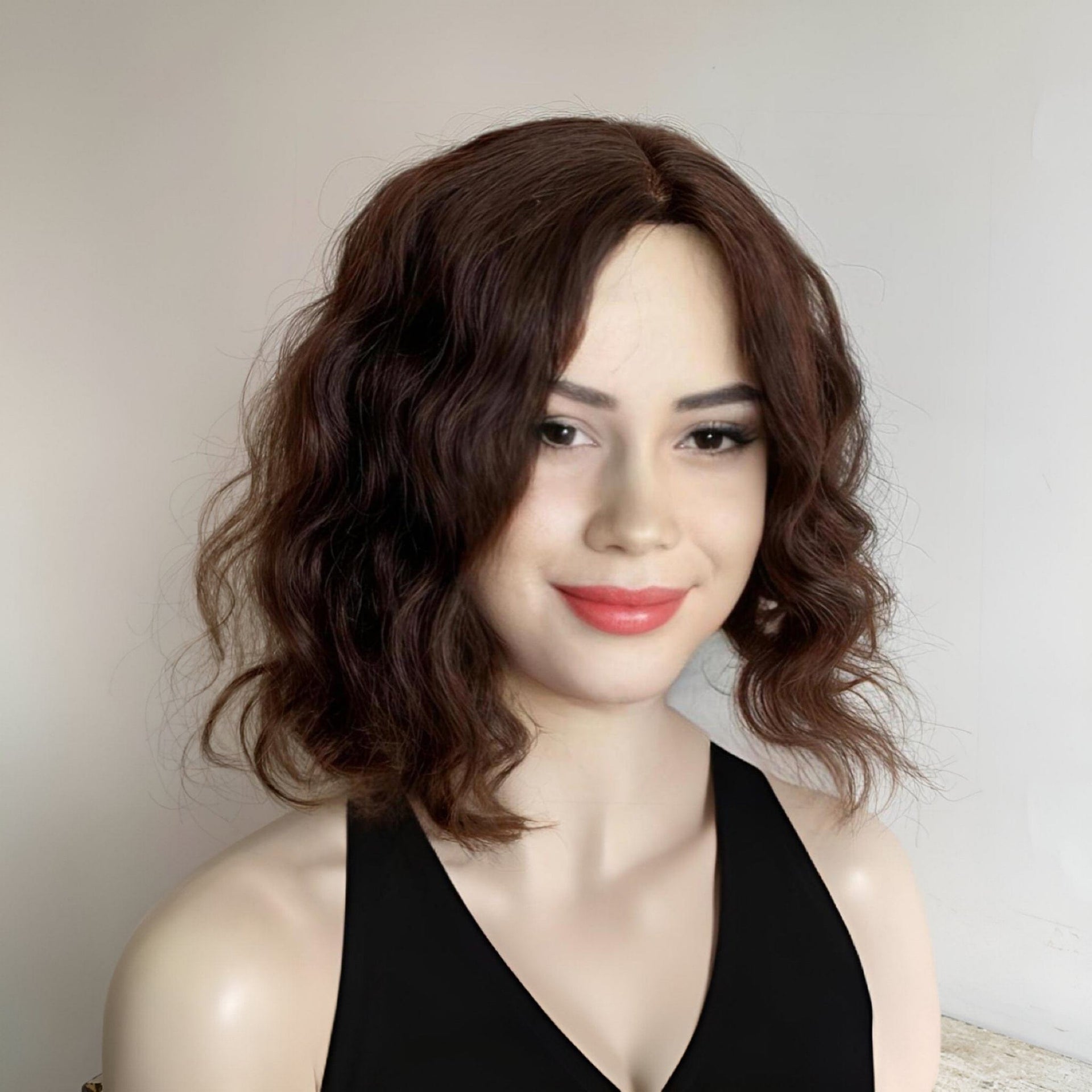 nevermindyrhead Dark Brown Human Hair Wig For Women Curly Short Bob Glueless Middle Part