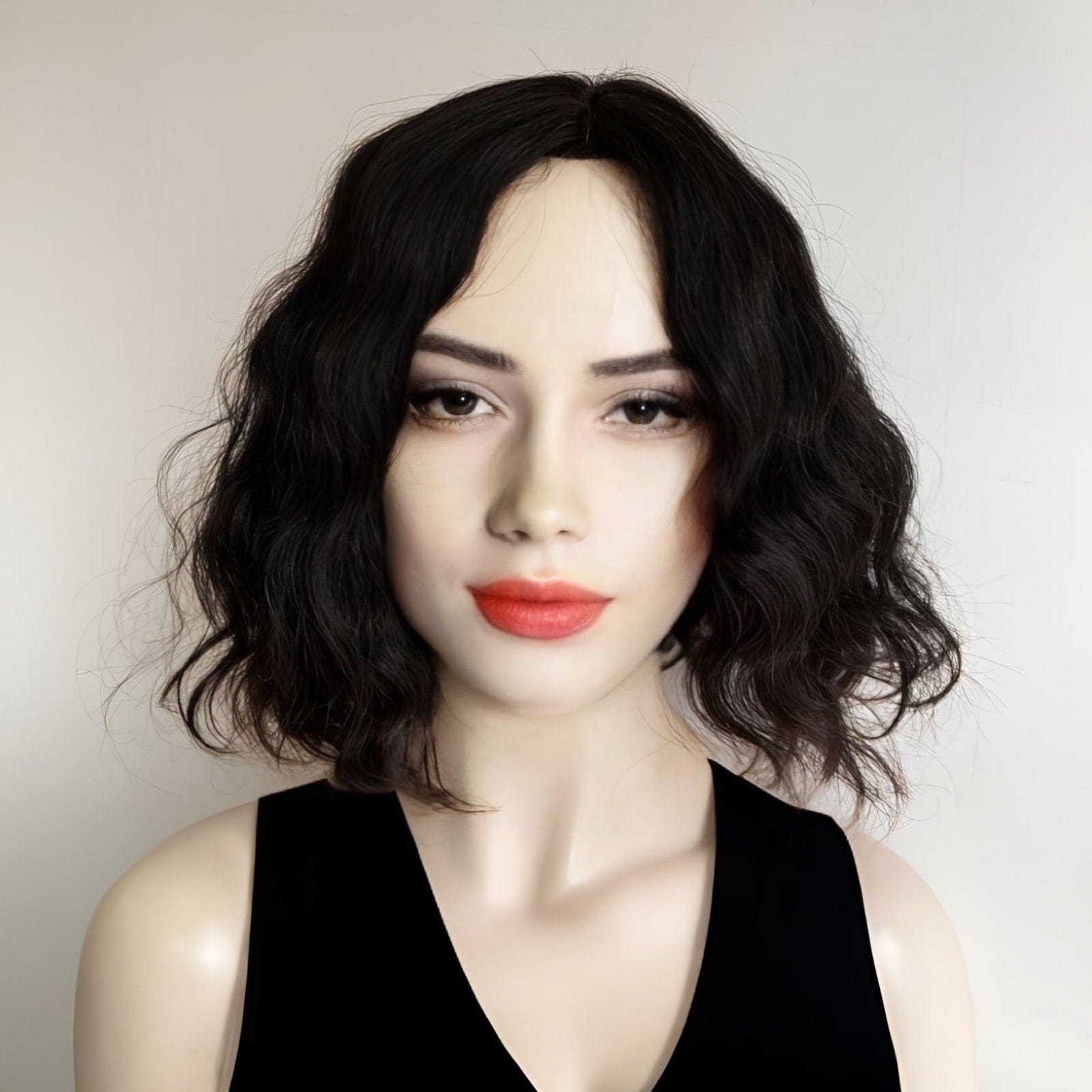 nevermindyrhead Dark Brown Human Hair Wig For Women Curly Short Bob Glueless Middle Part Black