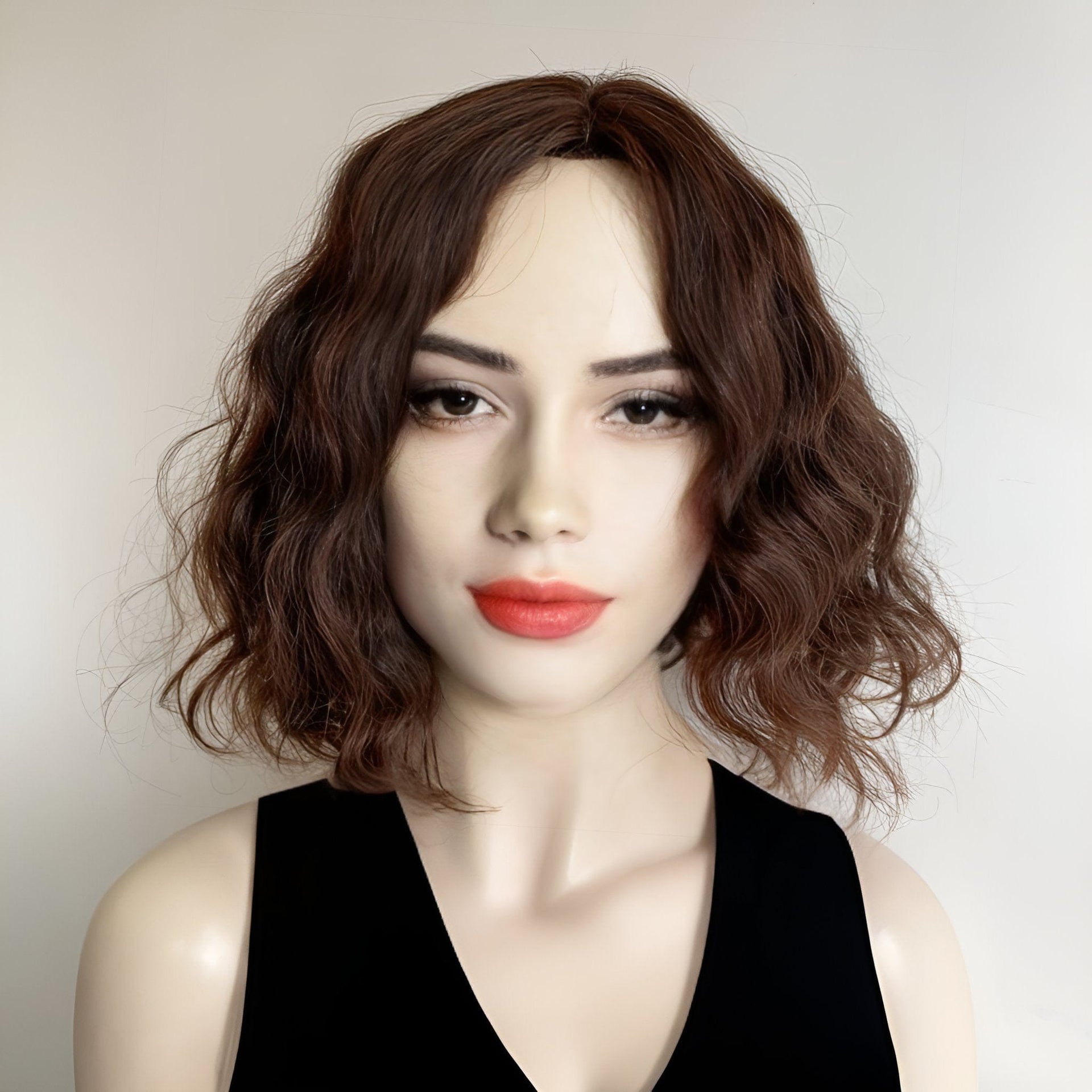 nevermindyrhead Dark Brown Human Hair Wig For Women Curly Short Bob Glueless Middle Part Brown