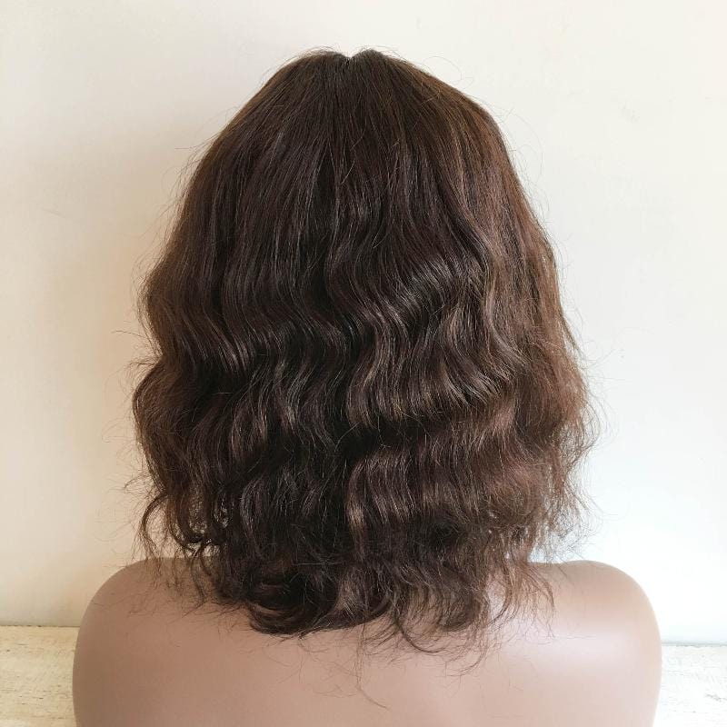 nevermindyrhead Dark Brown Human Hair Wig For Women Fringe Bangs Short Bob Curly Hair