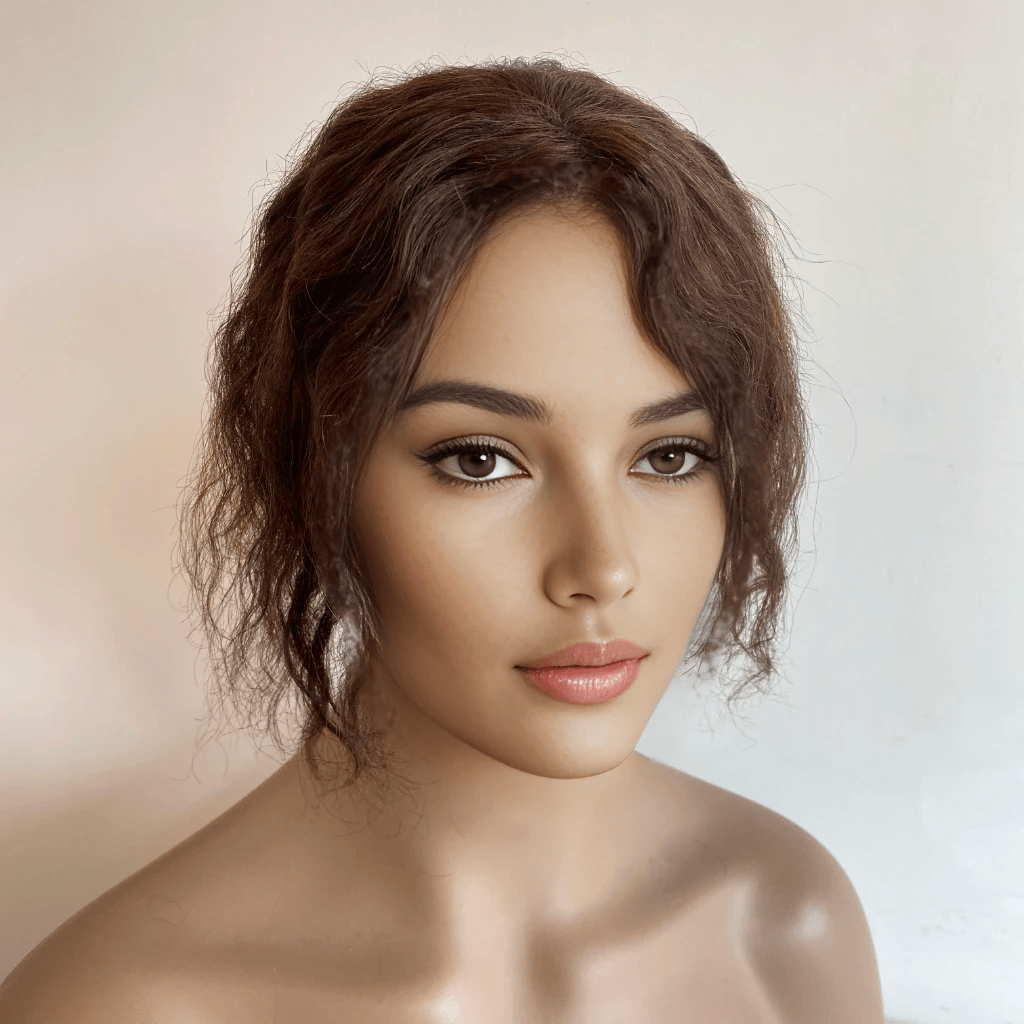 nevermindyrhead Dark Brown Women Human Curly Real Hair Topper Middle Part Clip-In Wiglet Mesh Base