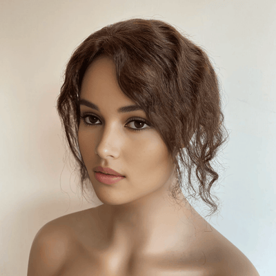 Dark Brown Women Human Curly Real Hair Topper Middle Part Clip-In Wiglet Mesh Base