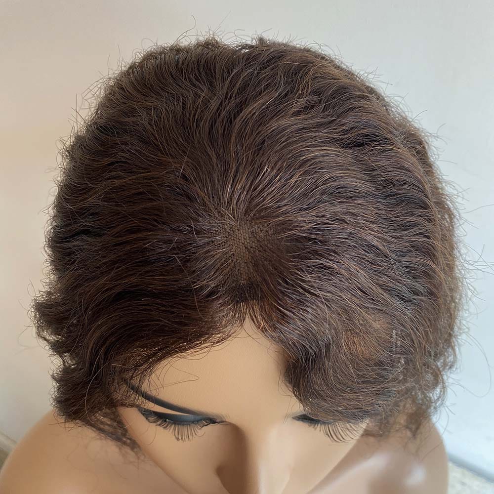 nevermindyrhead Dark Brown Women Human Curly Real Hair Topper Middle Part Clip-In Wiglet Mesh Base