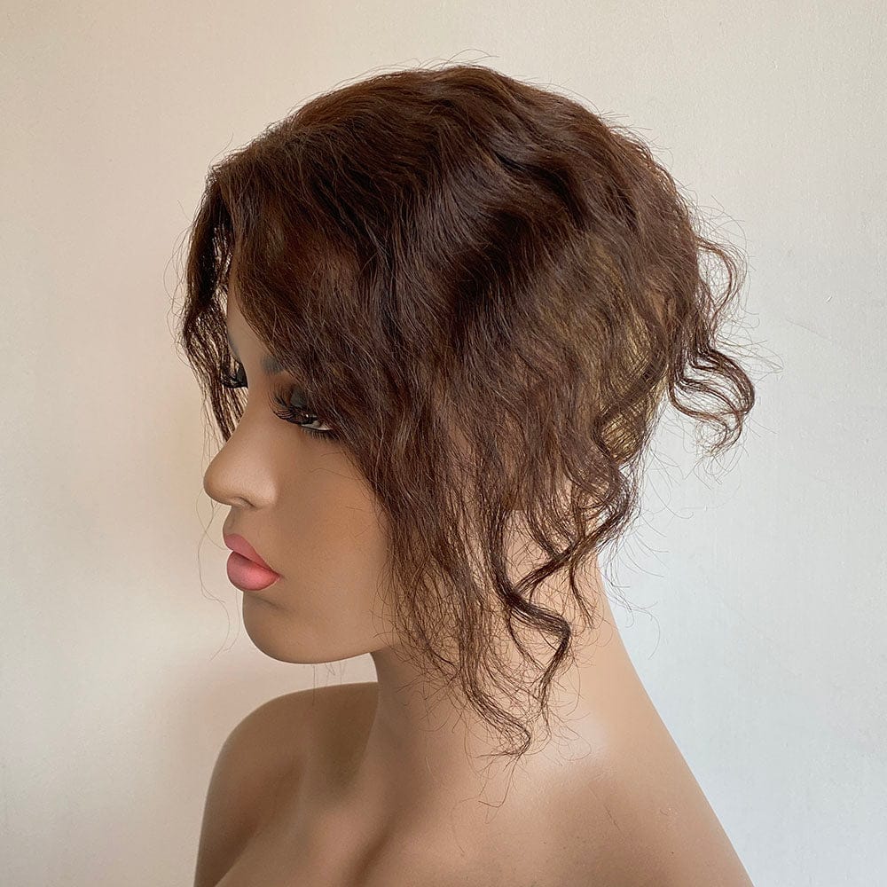 nevermindyrhead Dark Brown Women Human Curly Real Hair Topper Middle Part Clip-In Wiglet Mesh Base