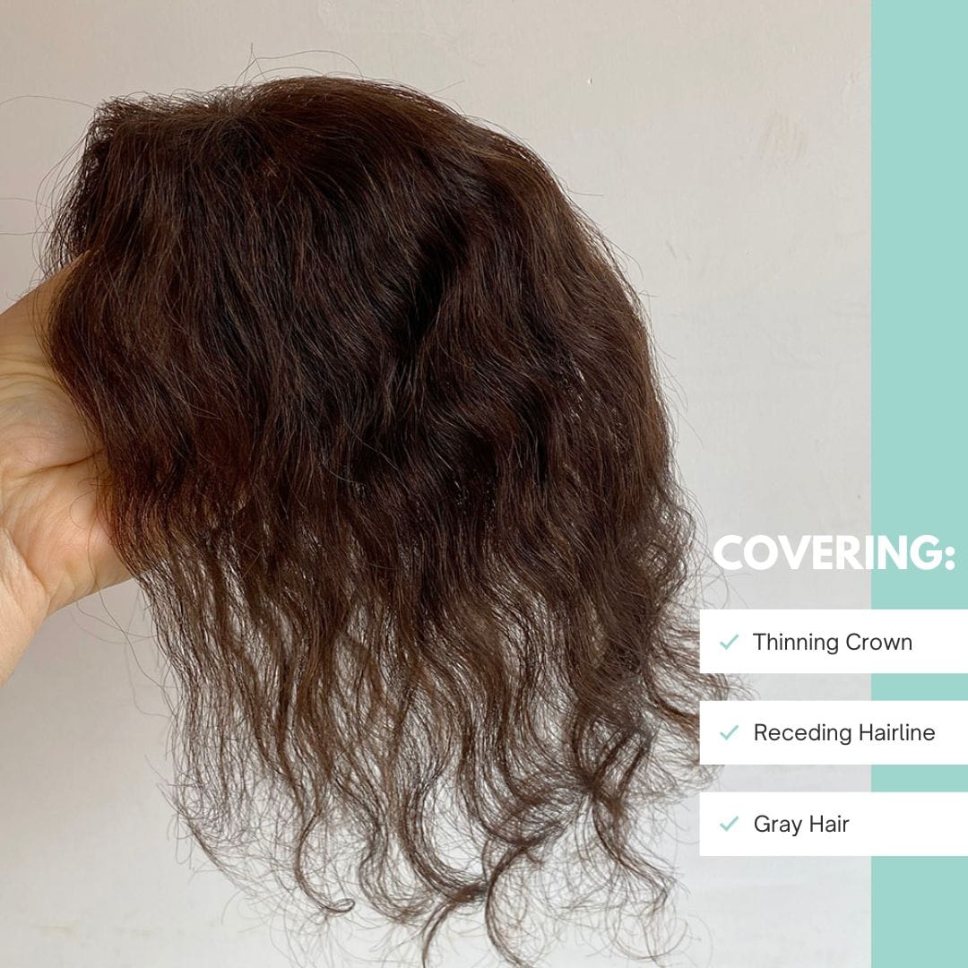 nevermindyrhead Dark Brown Women Human Curly Real Hair Topper Middle Part Clip-In Wiglet Mesh Base