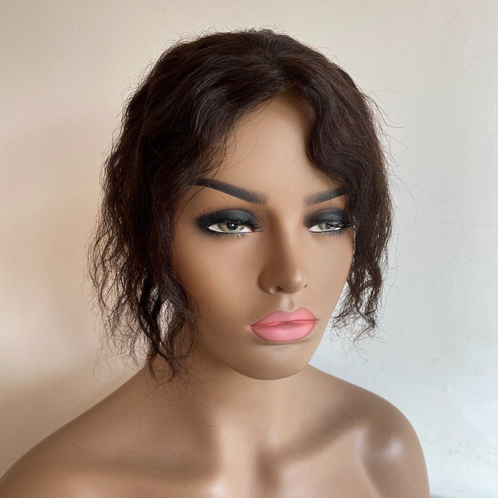 nevermindyrhead Dark Brown Women Human Curly Real Hair Topper Middle Part Clip-In Wiglet Mesh Base Black