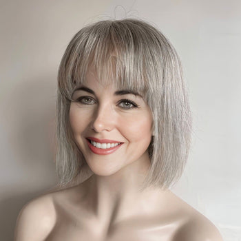 Gary Silver Human Hair Wig For Women Salt And Pepper Lace Front Short Bob Bangs