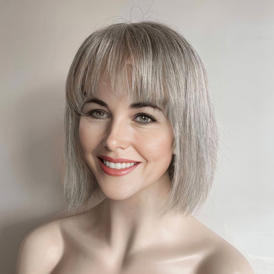 Gray Silver Human Hair Wig For Women Salt And Pepper Lace Front Short Bob Bangs