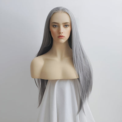 Gray Lace Front Wig For Women Long Straight Free Part Sicked Smooth Natural Looking