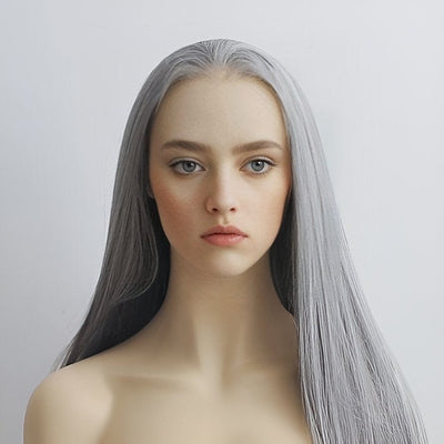Gray Lace Front Wig For Women Long Straight Free Part Sicked Smooth Natural Looking