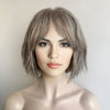 Grey Human Hair Wigs For Women Lace Front With Bang Short Bob Wavy Salt And Pepper
