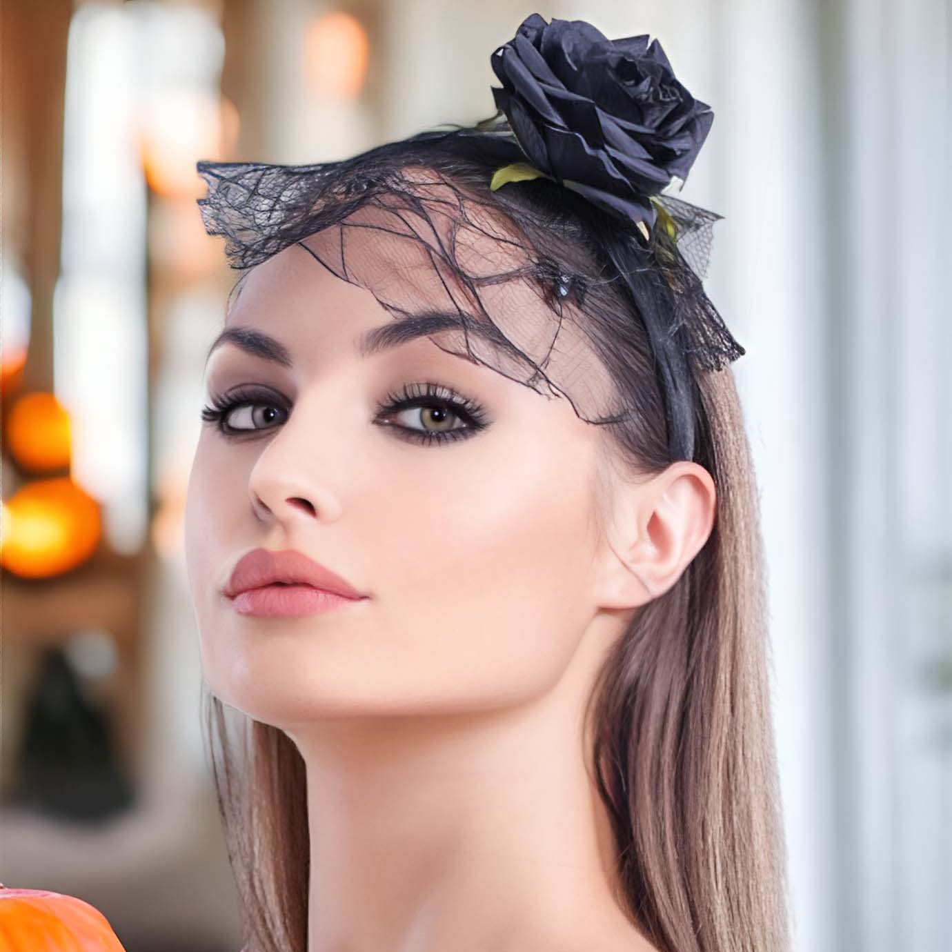 nevermindyrhead Halloween Headband for Women Black Rose Spider Net Lace Hair Accessories