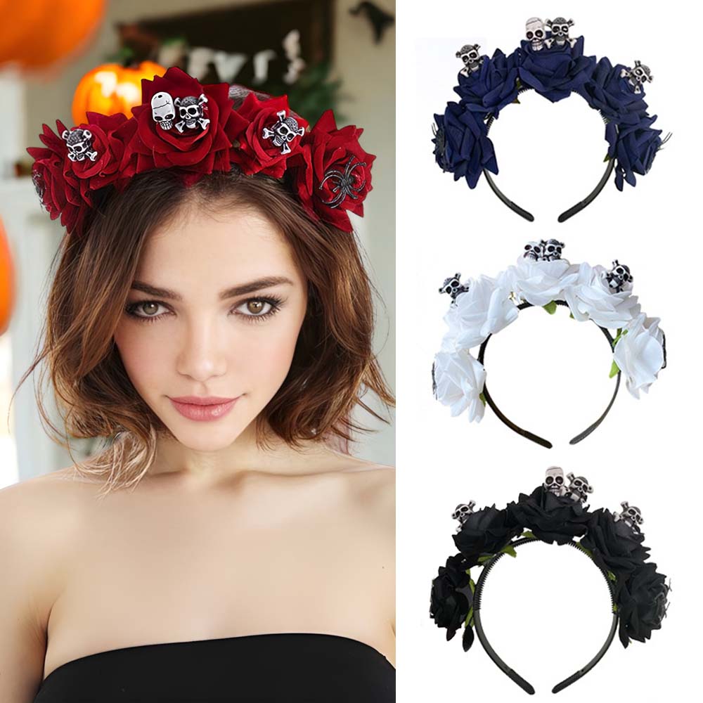 nevermindyrhead Halloween Skull Headband Day of the Dead Costume Flower Crown Floral Spider Headpiece for Women and Girls