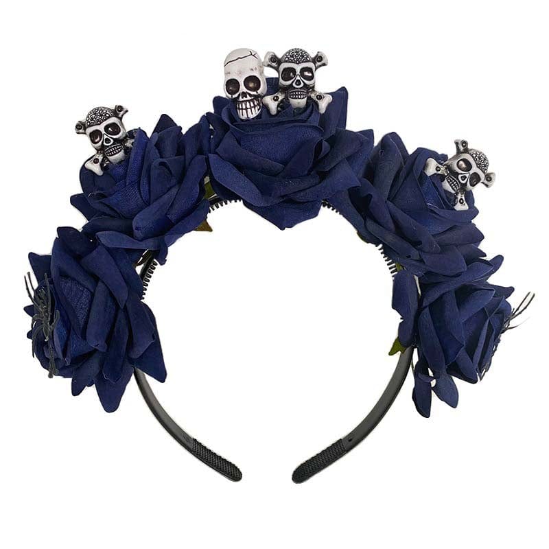 nevermindyrhead Halloween Skull Headband Day of the Dead Costume Flower Crown Floral Spider Headpiece for Women and Girls Navy