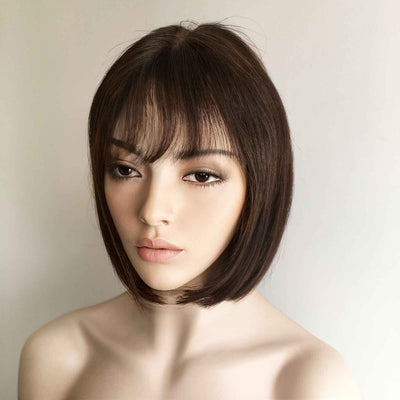 Human Hair Wig For Women Dark Brown Bob Short Straight Hair With Bangs