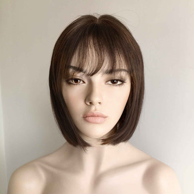 Human Hair Wig For Women Dark Brown Bob Short Straight Hair With Bangs