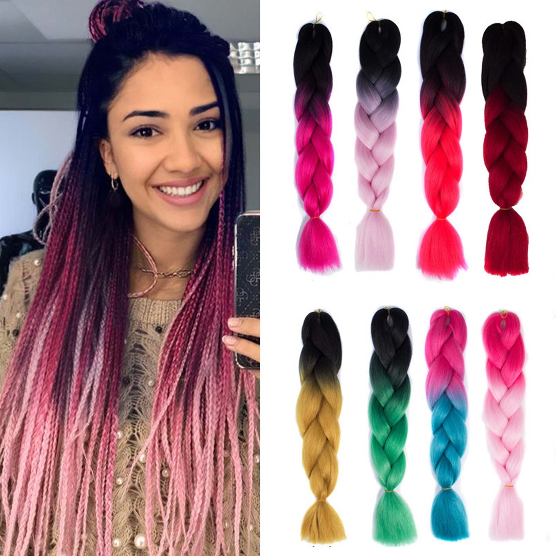 nevermindyrhead Jumbo Braiding Crochet Synthetic Yaki Hair Extensions Ombre Rainbow Color For Women Kids 24 Inches