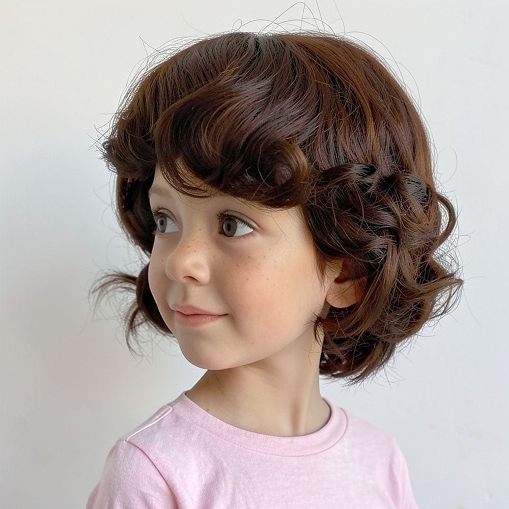 nevermindyrhead Kids Wig Girls Dark Brown Human Hair With Bangs Short Curly For Children