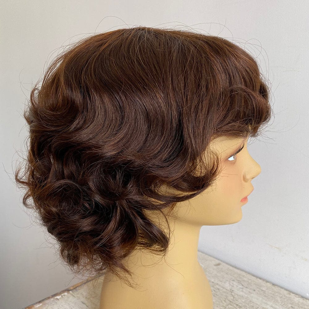 nevermindyrhead Kids Wig Girls Dark Brown Human Hair With Bangs Short Curly For Children