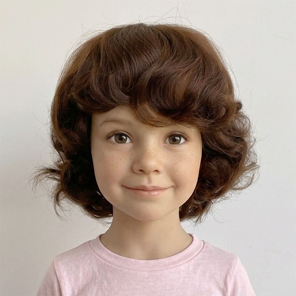 nevermindyrhead Kids Wig Girls Dark Brown Human Hair With Bangs Short Curly For Children Brown