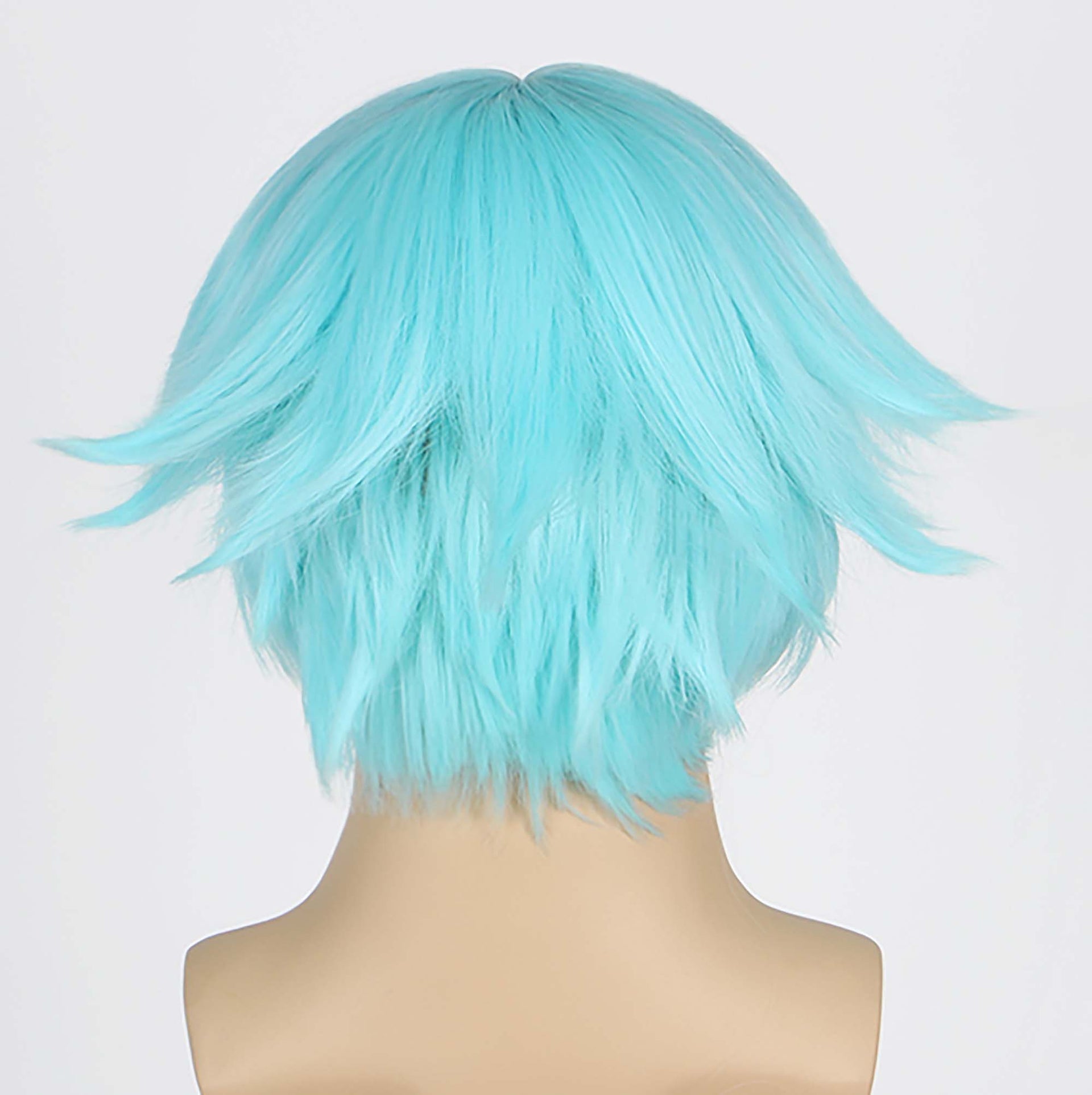 nevermindyrhead Men Aqua Blue Short Straight Fringe Bangs Anime Cosplay Wig With Top Parting