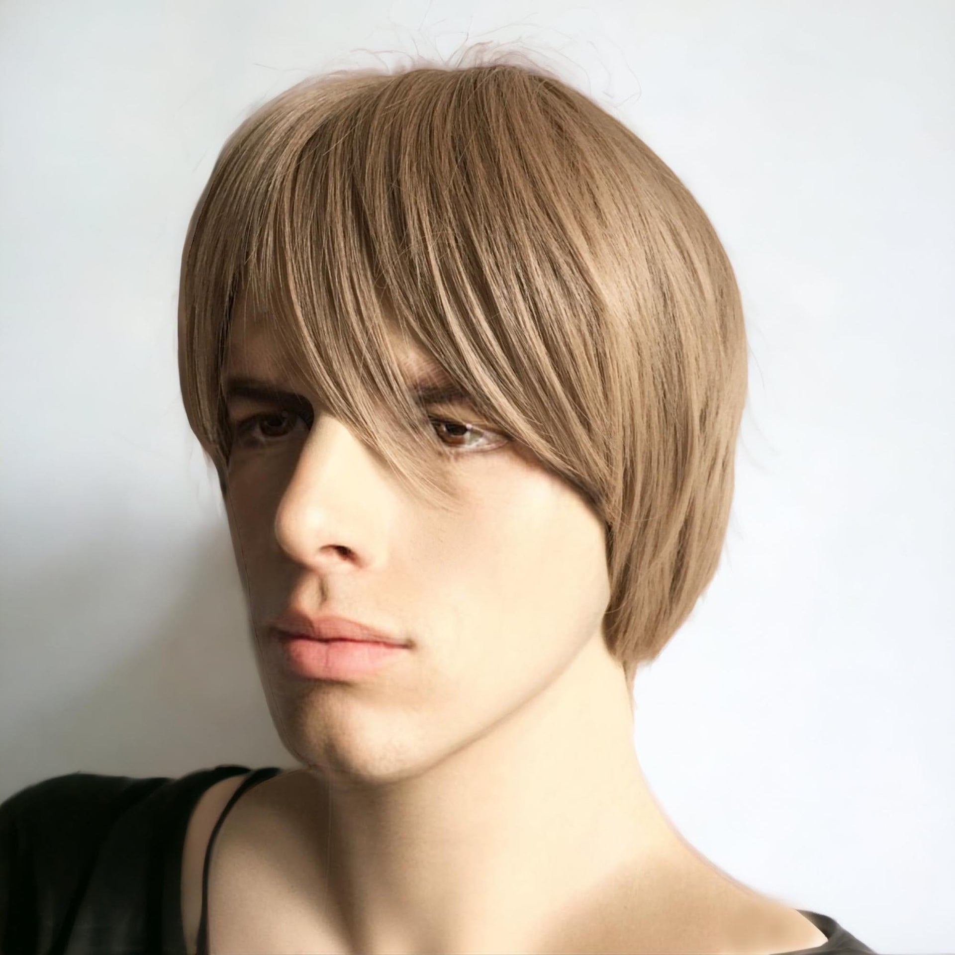 nevermindyrhead Men Ash Brown Mod Style Short Straight Hair Soft Long Bangs Wig