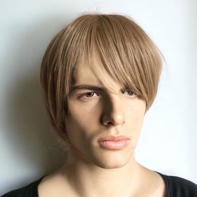 Men Ash Brown Mod Style Short Straight Hair Soft Long Bangs Wig