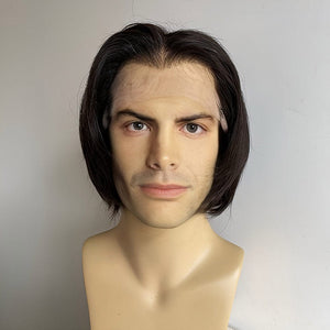 Men Black Human Hair Wig Widows Peak 13X6 Lace Front Short  display picture 3