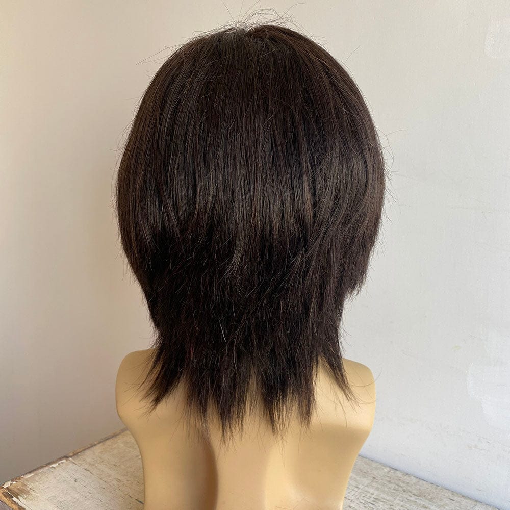 nevermindyrhead Men Black Human Hair Wig Wolf Cut Mullet Curtain Bangs Short Straight Lace Front