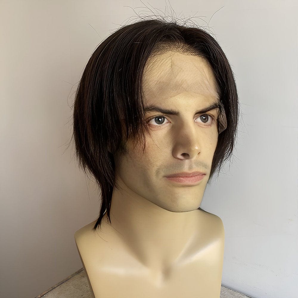 nevermindyrhead Men Black Human Hair Wig Wolf Cut Mullet Curtain Bangs Short Straight Lace Front