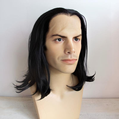 Men Black Lace Front Short Straight Hair Widow's Peak Hairline Wig