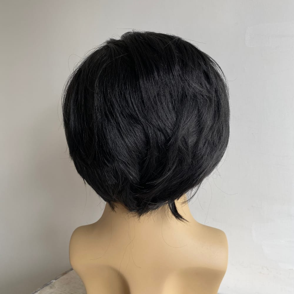 nevermindyrhead Men Black Lace Front Wig Widows Peak Hairline Short Straight Bob Style Cosplay