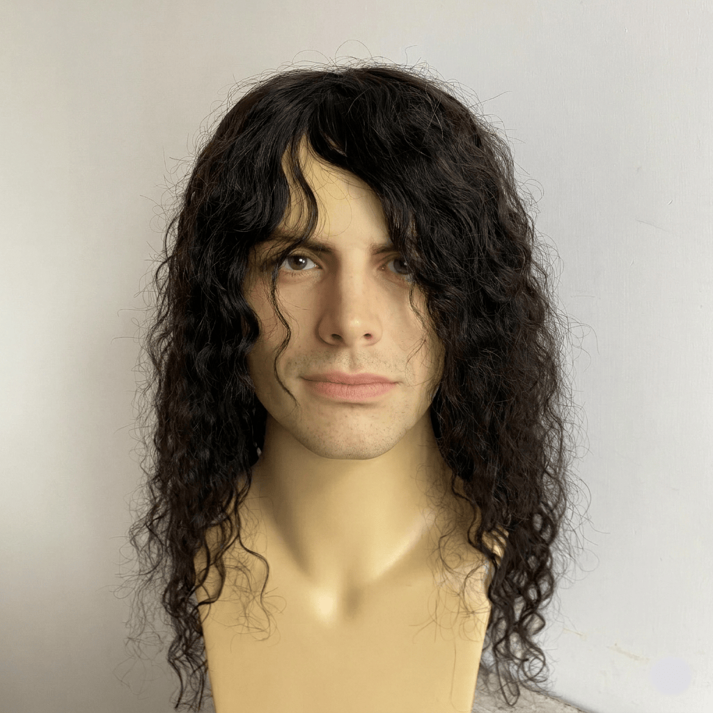 nevermindyrhead Men Black Long Curly Human Hair Wig 80s Legend Pop Icon Inspired Tribute Cosplay