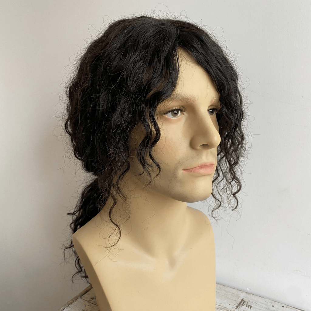 nevermindyrhead Men Black Long Curly Human Hair Wig 80s Legend Pop Icon Inspired Tribute Cosplay