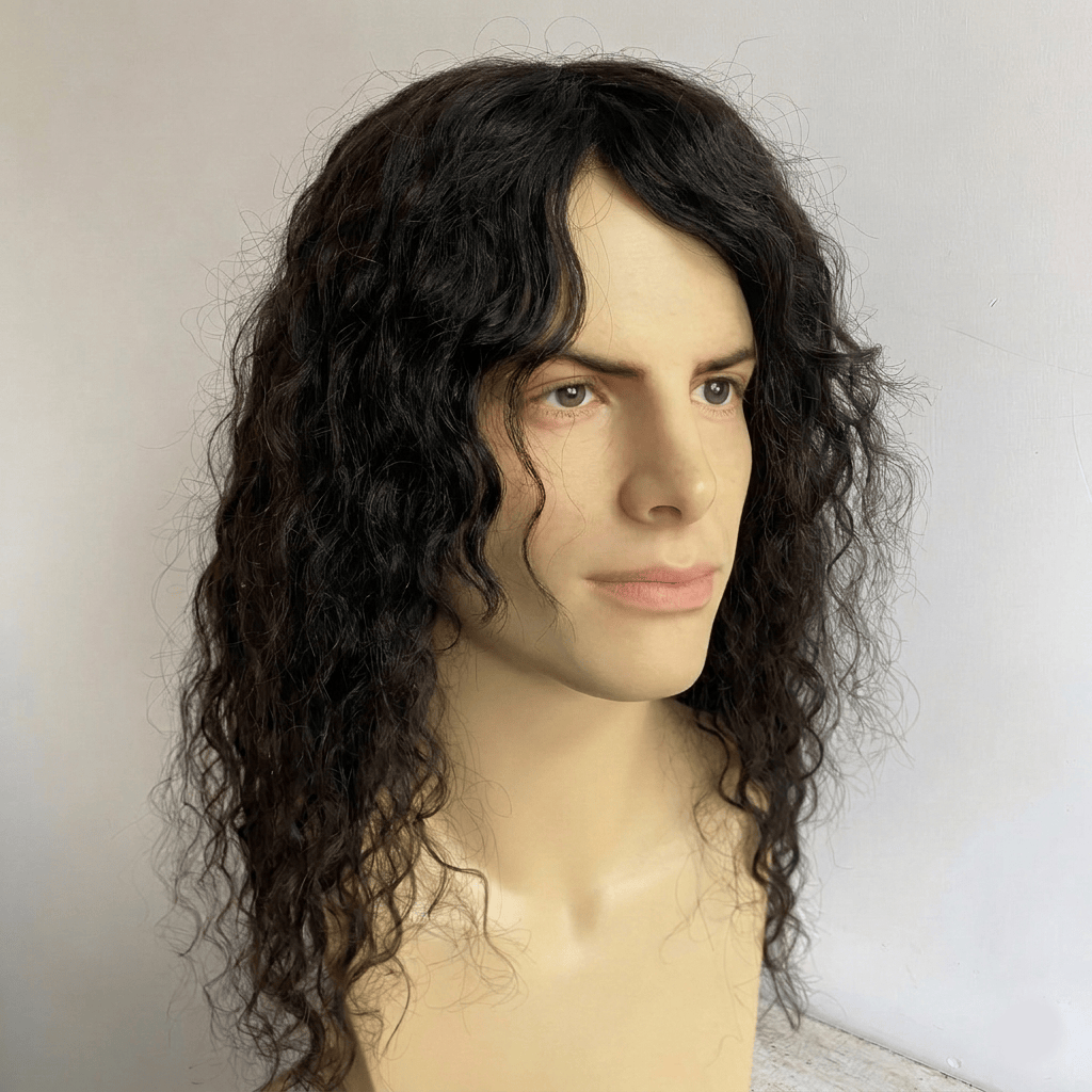 nevermindyrhead Men Black Long Curly Human Hair Wig 80s Legend Pop Icon Inspired Tribute Cosplay