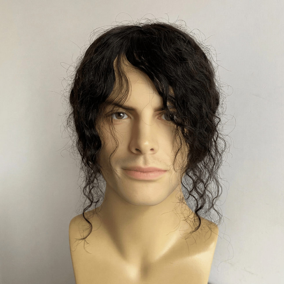 nevermindyrhead Men Black Long Curly Human Hair Wig 80s Legend Pop Icon Inspired Tribute Cosplay Black