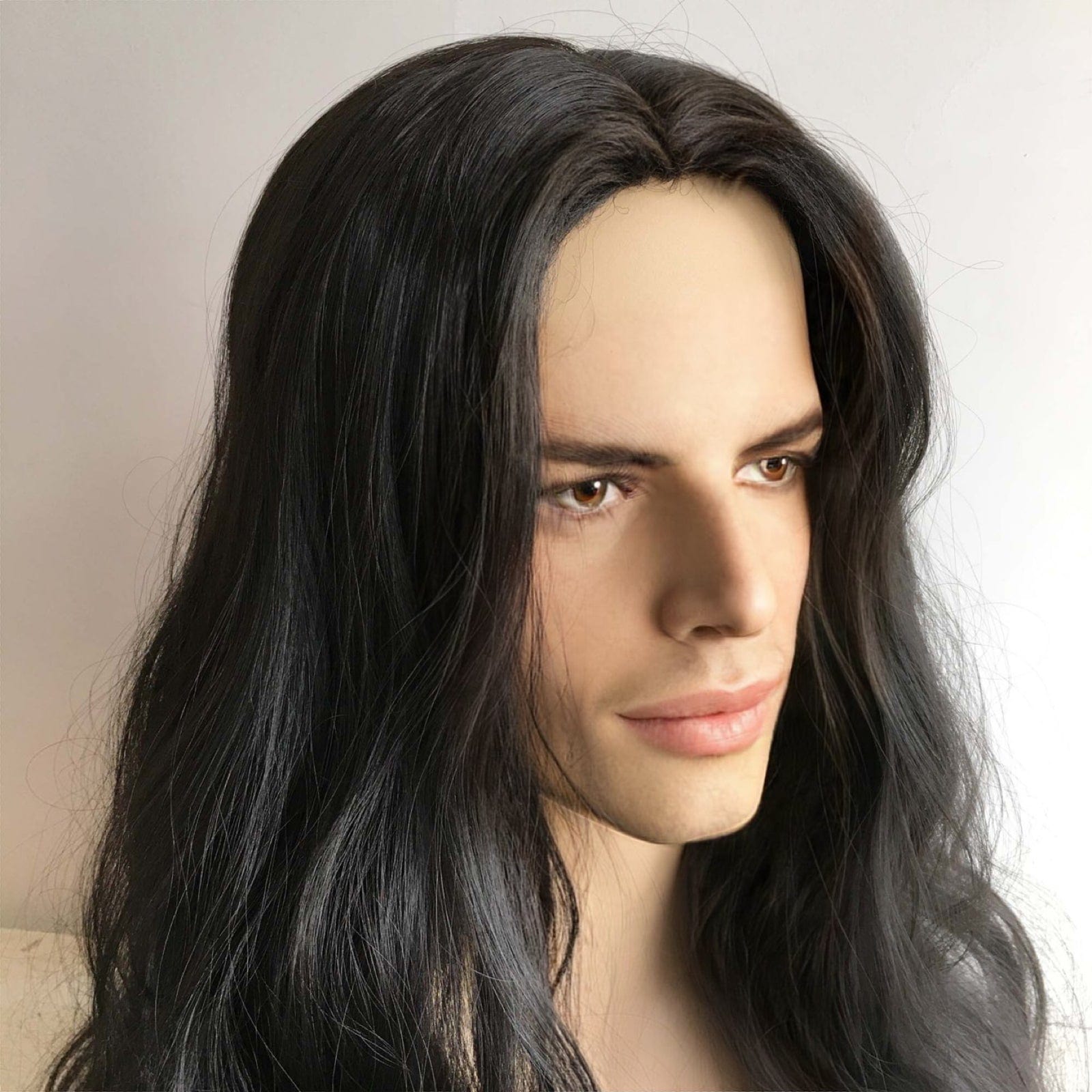 nevermindyrhead Men Black Long Wavy Middle Part Thick Volume Cosplay Costume Wig