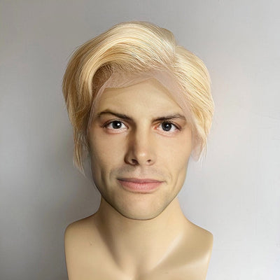 Men Blonde Human Hair 13X6 Lace Front Wig Short Straight Side Part