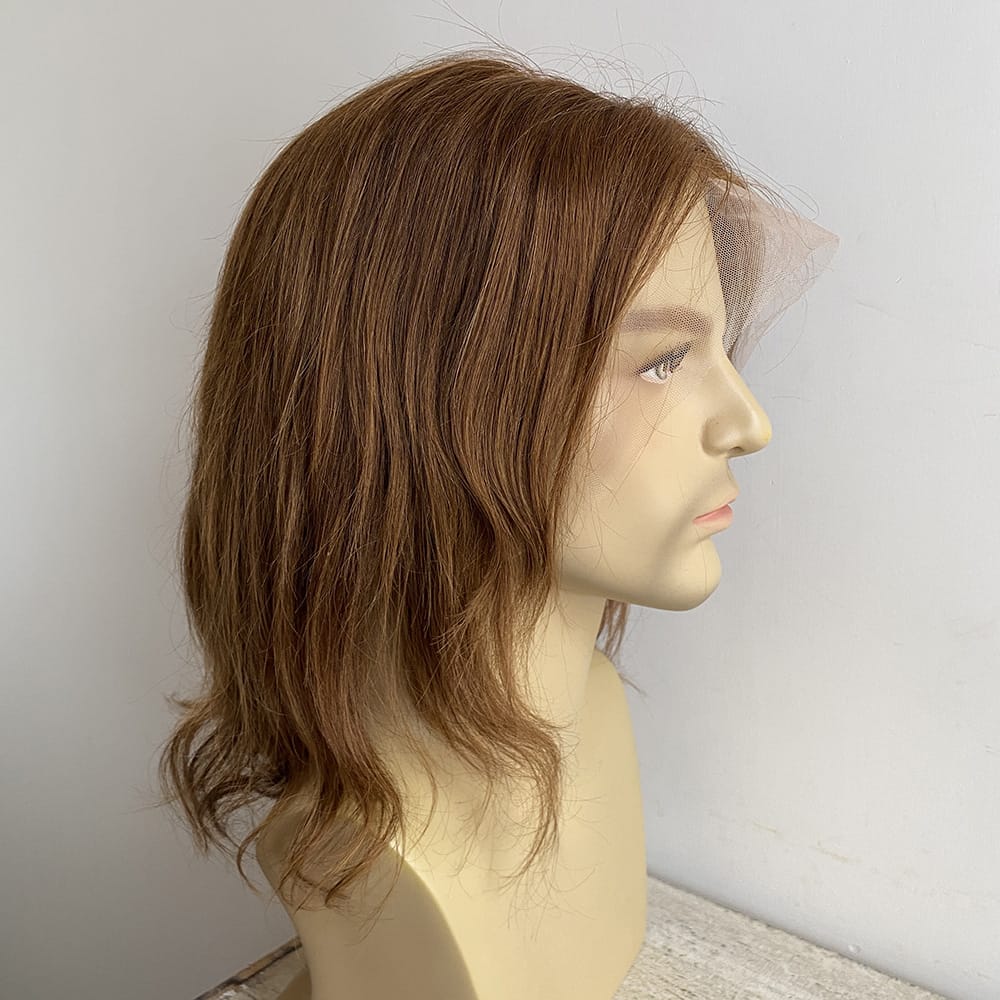 nevermindyrhead Men Brown Human Hair Wig Lace Front 60s Retro Hippie Style Middle Part Long Straight