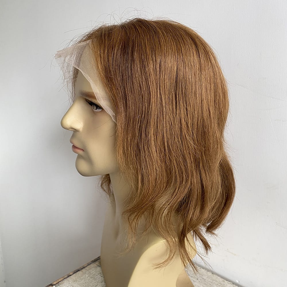 nevermindyrhead Men Brown Human Hair Wig Lace Front 60s Retro Hippie Style Middle Part Long Straight