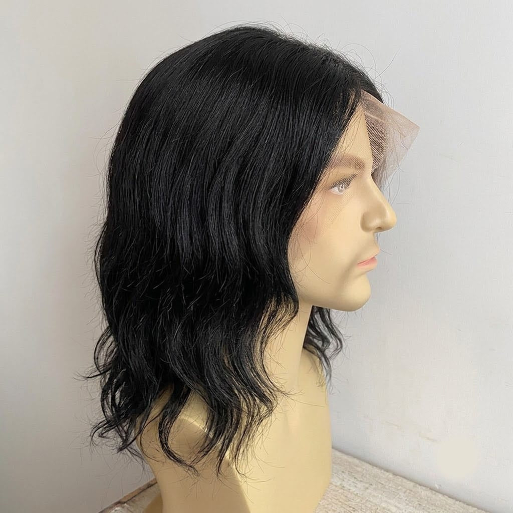 nevermindyrhead Men Brown Human Hair Wig Lace Front 60s Retro Hippie Style Middle Part Long Straight Black