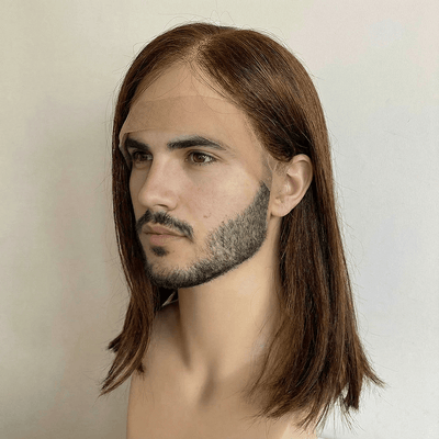 Men Dark Brown Human Hair Wig 13X6 Lace Front Long Straight Hair