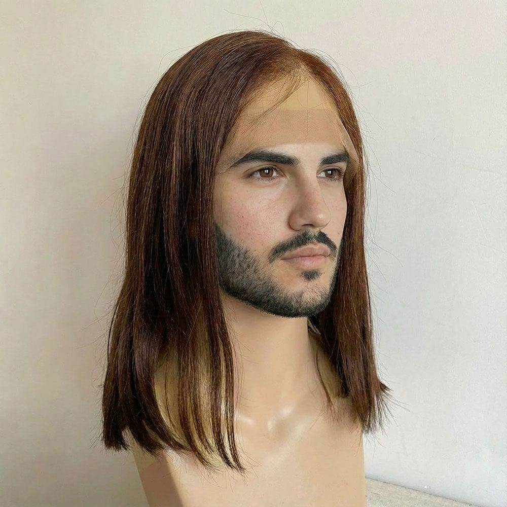 nevermindyrhead Men Dark Brown Human Hair Wig 13X6 Lace Front Long Straight Hair