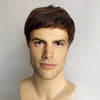 Men Dark Brown Human Hair Wig Flat Bangs Short Straight Gift For Husband Father