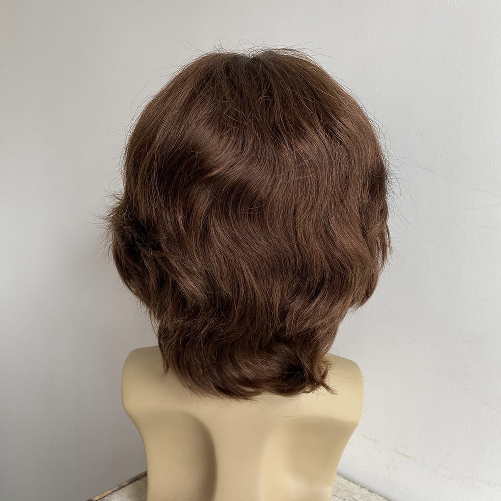 nevermindyrhead Men Dark Brown Human Hair Wig Lace Front 70s Retro British Rockstar Short Wavy