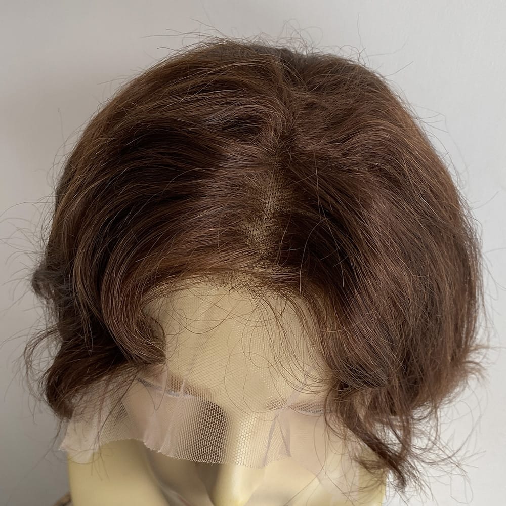 nevermindyrhead Men Dark Brown Human Hair Wig Lace Front 70s Retro British Rockstar Short Wavy