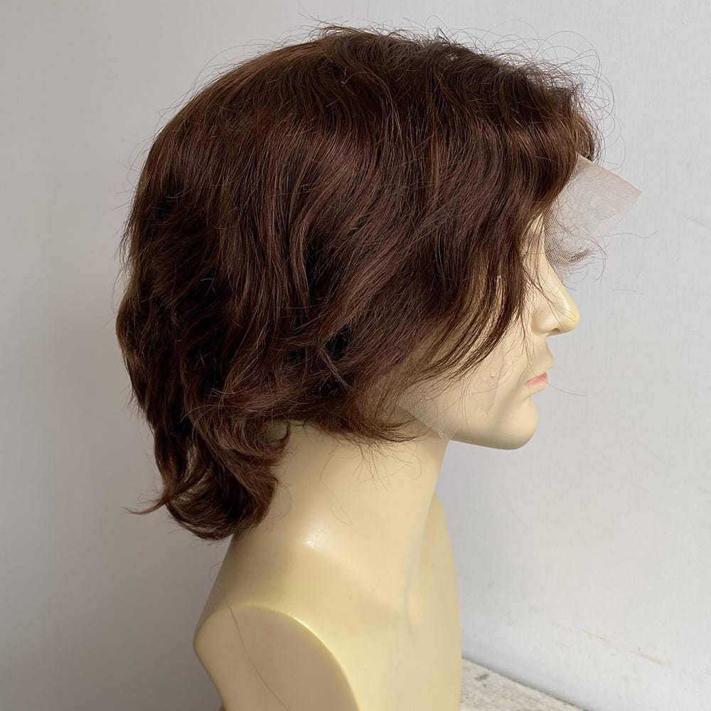 nevermindyrhead Men Dark Brown Human Hair Wig Lace Front 70s Retro British Rockstar Short Wavy