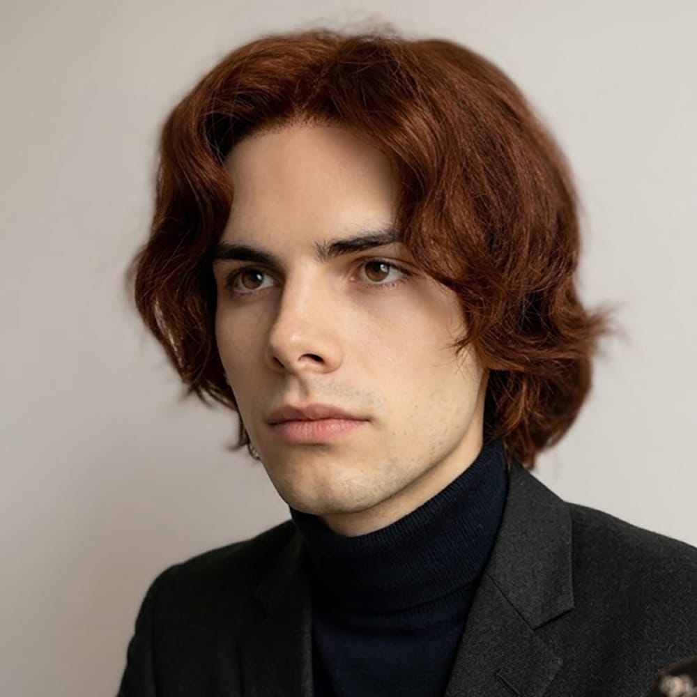 nevermindyrhead Men Dark Brown Human Hair Wig Lace Front 70s Retro British Rockstar Short Wavy