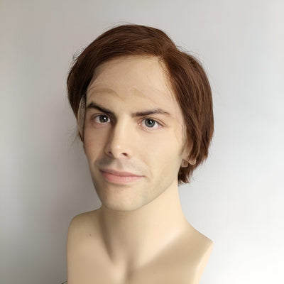 Men Dark Brown Human Hair Wig Lace Front Short Straight Hair 13X6